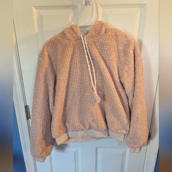 Anthropologie Saturday Sunday Nanette Sherpa Jersey Lined Hoodie Pink/Rose Sz SM - Picture 1 of 5